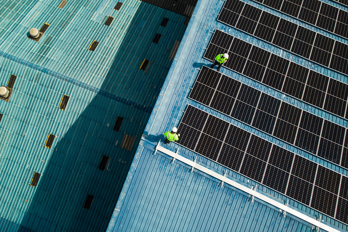 What large estates can learn from NHS decarbonisation challenges. Aerial rooftop solar view