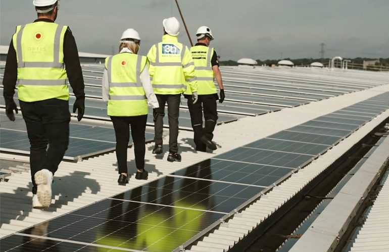 Ortus Energy visit Atlas Copco roof-mounted solar installation.