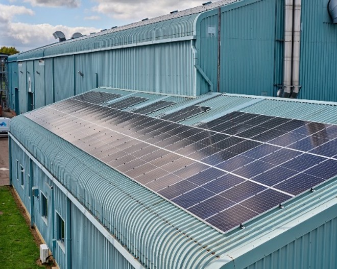 GE Power solar rooftop project, showcasing solar panels installed by Ortus Energy, harnessing renewable energy for sustainable power solutions.
