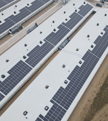 Aerial view of Amber Green Park rooftop solar solutions provided by Ortus Energy.